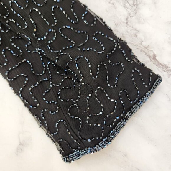 JMD Vintage 100% Silk Beaded Open Front Cardigan Black Jacket Women's XL - Picture 5 of 8